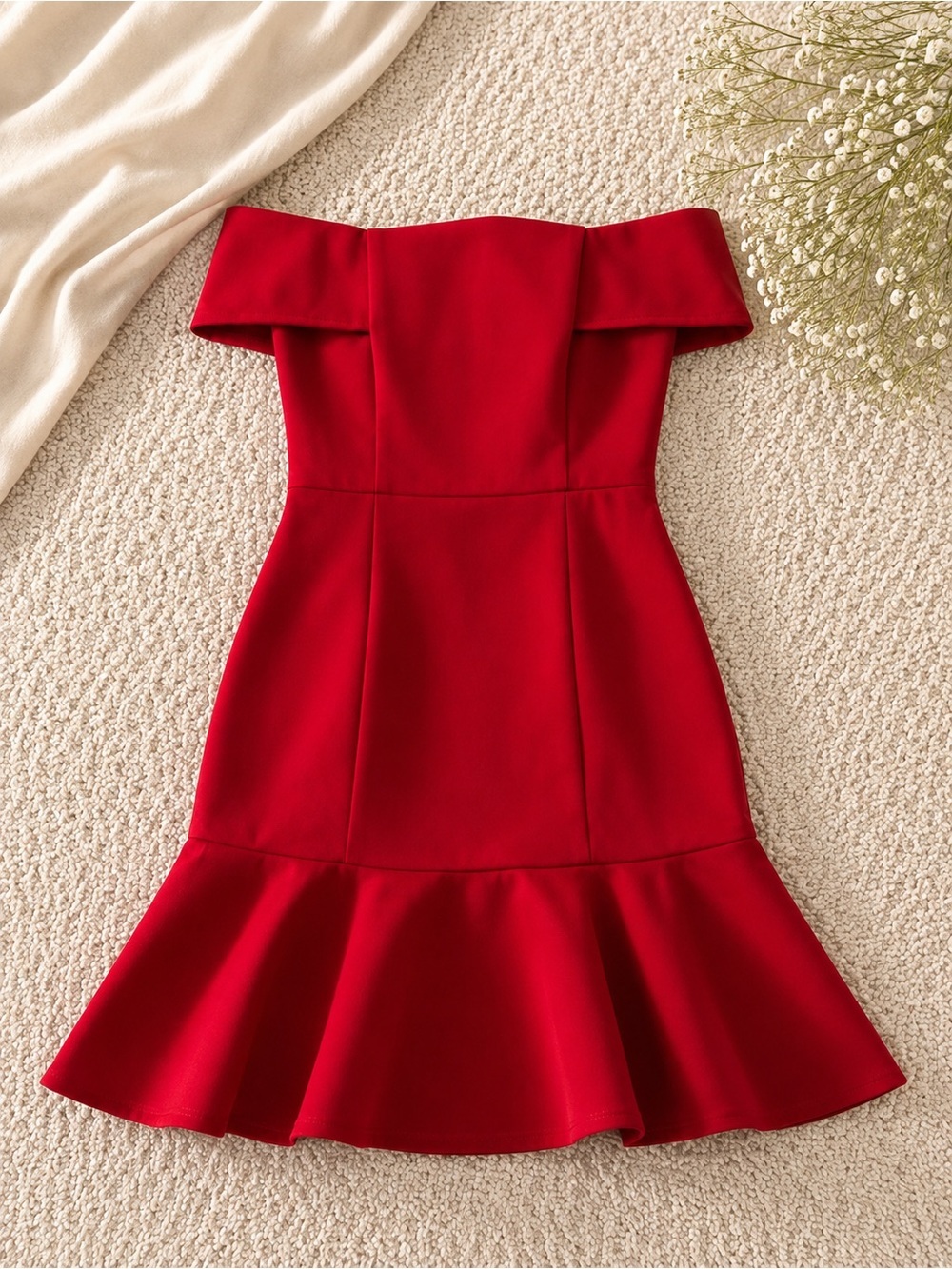 NICHOLAS Red Strapless Cocktail Dress with Ruffle Detail